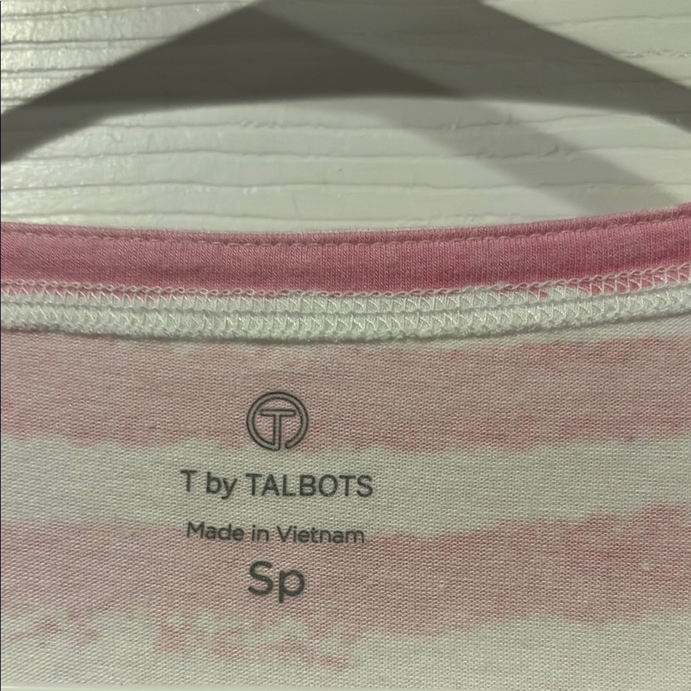 Talbots Pink Aqua Navy Striped Short Sleeve Scoop Tee - Picture 2 of 6